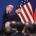 TOPSHOT - US President Donald Trump (L) and China&#39;s President Xi Jinping leave a business leaders event at the Great Hall of the People in Beijing on November 9, 2017. Donald Trump urged Chinese leader Xi Jinping to work &quot;hard&quot; and act fast to help resolve the North Korean nuclear crisis, during their meeting in Beijing on November 9, warning that &quot;time is quickly running out&quot;. / AFP PHOTO / Nicolas ASFOURI (Photo credit should read NICOLAS ASFOURI/AFP/Getty Images)